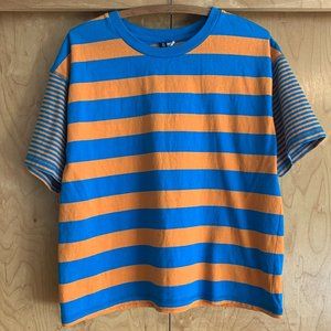 Womens BDG Boxy T-shirt Orange and Turquoise Stripe